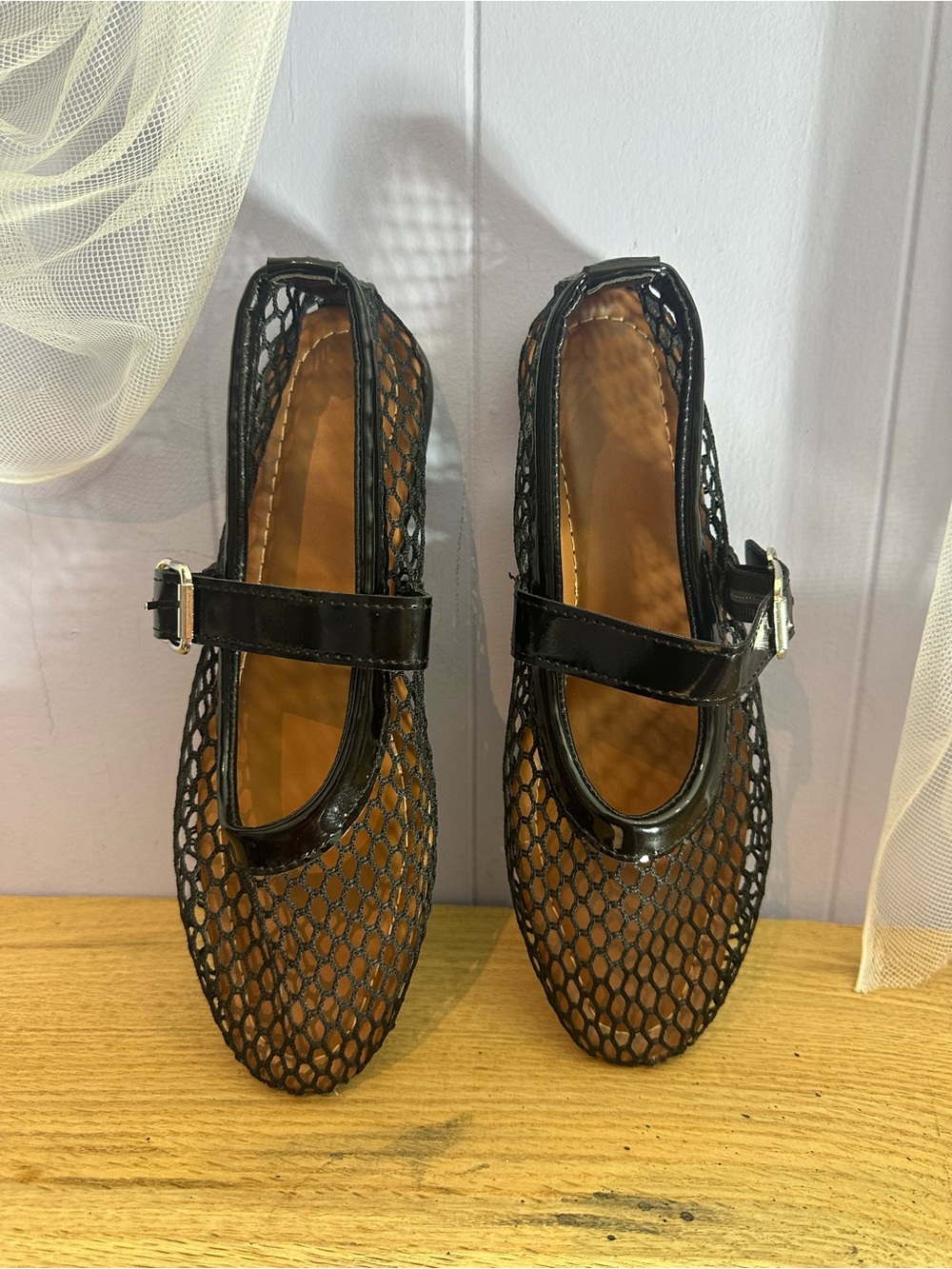Black Mesh Mary Jane Flats - Picture 3 of 7